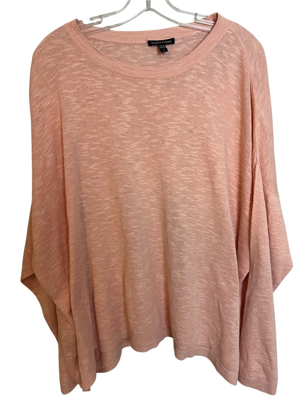 Eileen Fisher Organic Linen Cotton Slub Sweater Pink 1X Oversized Dolman Sleeve